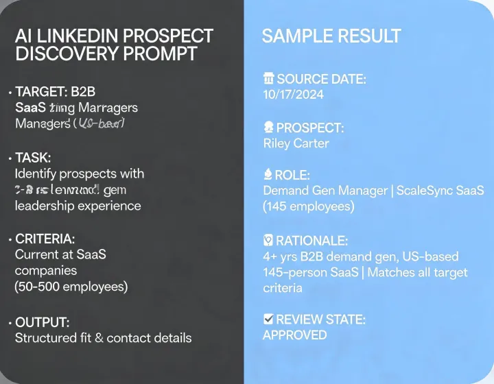 Agent prospecting command and review result